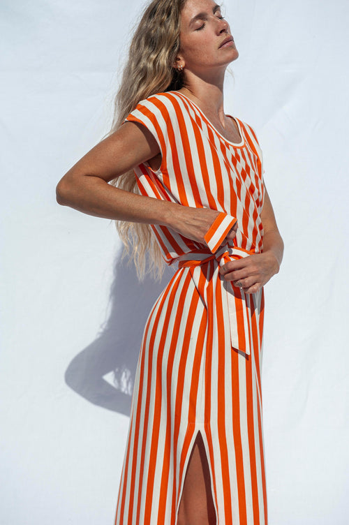 Thea Maxi Dress Orange-White