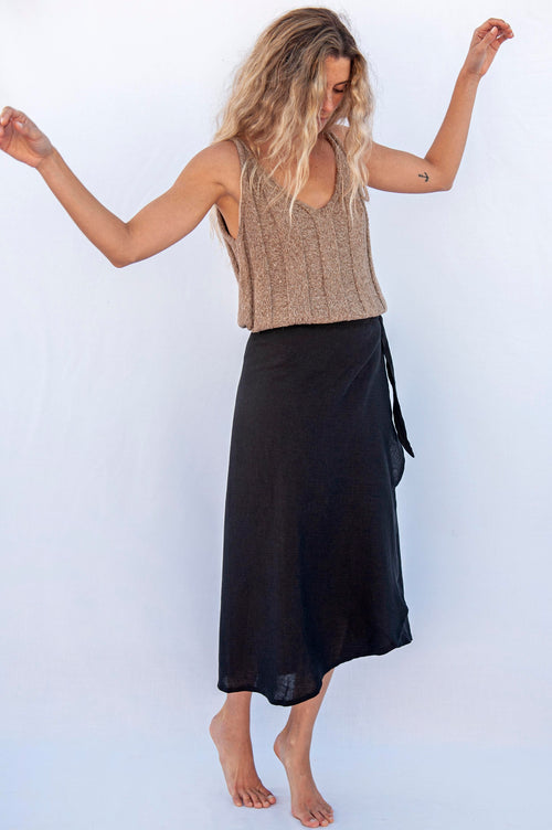 Linen Wrap Skirt Rio Black
