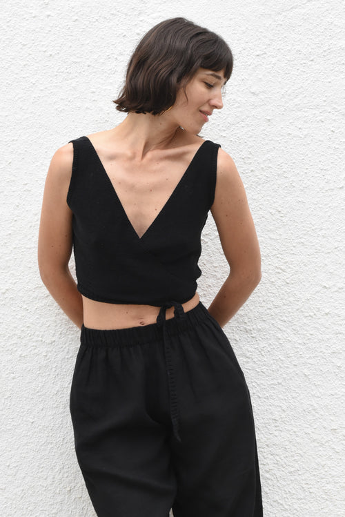 Yara Wrap Top Black